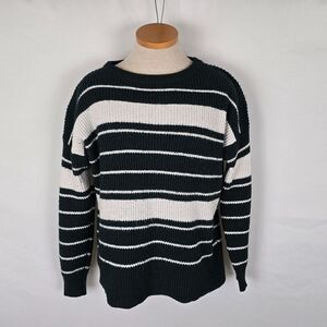 Pink Clover Sweater Women's XL Stripe Round Neck Long Dolman Sleeve Green White